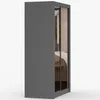 A 3D rendering of a gray wardrobe with mirrored doors. Voir les images du produit