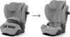 Two images of a gray car seat, showing a comparison or transformation. Náhled obrázku produktu