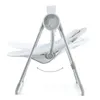 A side view of a gray electric baby swing with a white and patterned seat, shown on a white background. Produktbild-Vorschau