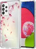 A clear phone case with a cherry blossom design is shown on a white background, with a phone inside the case displaying a colorful abstract pattern. Produktbild-Vorschau