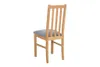 A wooden chair with a gray upholstered seat is shown against a white background. Voir les images du produit