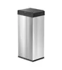 A rectangular stainless steel trash can with a black lid and a small red logo on the lid. Produktbild-Vorschau