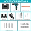 A collage of accessories for a cordless drill, with text labels for each item. Produktbild-Vorschau