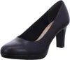 A black women's pump shoe with a block heel and platform sole is shown against a white background. Produktbild-Vorschau