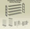 A graphic showing the components and assembly steps for a shoe rack. Produktbild-Vorschau