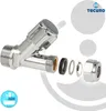 A chrome-plated plumbing valve and its associated fittings are displayed against a white and light gray background. The product is shown from a side angle, with some of its components laid out separately. Produktbild-Vorschau