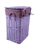 A purple wicker laundry basket with a brown fabric liner and lid, shown against a white background. Podgląd zdjęcia produktu