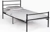 A single black metal bed frame with a grey duvet and pillow on a white background. Voir les images du produit