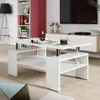 A white coffee table with a magazine and a cup of coffee on it, placed in a living room setting. Produktbild-Vorschau