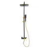 A black and gold shower system with a rain shower head and handheld shower. Podgląd zdjęcia produktu
