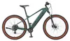 A green electric mountain bike with bronze tires is shown against a white background. Produktbild-Vorschau