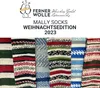 A collage of knitted socks with a logo and text overlay. Produktbild-Vorschau
