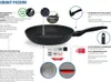 A frying pan with various feature callouts and diagrams. Produktbild-Vorschau