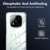 A clear phone case with water droplets on it, showcasing its oleophobic and antifouling properties. The background is a dark gradient. Produktbild-Vorschau