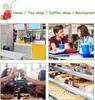 A collage of four images showing different scenes related to food and drink establishments, including a cafe counter, people at a table, people toasting, and a display of pastries. Produktbild-Vorschau