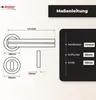 Diagrams and text illustrating the dimensions and specifications of a door handle set. Produktbild-Vorschau