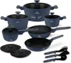 A collection of navy blue cookware and kitchen utensils arranged on a white background. Náhled obrázku produktu
