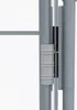 Close-up of a hinge mechanism on a metal frame, likely part of a greenhouse or similar structure. Voir les images du produit