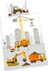 A children's bedding set with a construction site theme, featuring various construction vehicles and buildings. Produktbild-Vorschau