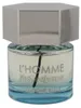 YSL L’Homme Cologne Bleue: schwarzer Karton mit silbernem Logo und transparenter Duftflakon mit blauem Farbverlauf. Náhled obrázku produktu