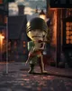A stylized figurine of a character standing in a dimly lit, cobblestone street with buildings in the background. Anteprima dell’immagine prodotto