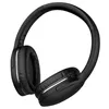 A pair of black wireless headphones shown from a diagonal angle against a white background.