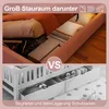 A split image showing two different types of bed storage solutions. Produktbild-Vorschau