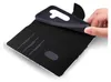 A hand is shown placing a phone into a wallet-style case. Produktbild-Vorschau