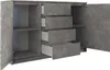 A gray sideboard with two open doors and four open drawers, showing the interior. Náhľad obrázku produktu