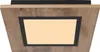 A close-up, angled view of a ceiling light fixture with a wood-grain finish and a black frame around a lit panel. Produktbild-Vorschau