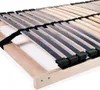 A close-up view of a wooden bed frame with multiple slats and black plastic supports. Náhled obrázku produktu