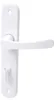 A white door handle set with a long backplate and a keyhole. Produktbild-Vorschau