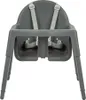 A front view of a dark grey high chair with safety straps. Produktbild-Vorschau