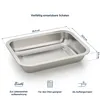 A stainless steel baking dish with dimensions indicated by lines and text. Produktbild-Vorschau