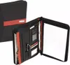 A black and red conference folder is shown open, displaying its internal compartments and a sheet of paper. Voir les images du produit