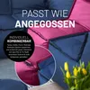 Modular seating elements in dark blue and pink, with text overlays highlighting features. Produktbild-Vorschau