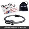 A collage showing a pilates ring, its instruction manual, and a carrying bag. Náhľad obrázku produktu