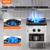A commercial gas stove with flames, featuring close-up insets of burner settings. Náhled obrázku produktu