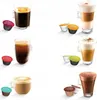 A collage of different coffee drinks and their corresponding coffee pods. Produktbild-Vorschau