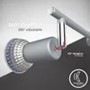 A close-up rendering of a silver-colored adjustable spotlight with text overlays highlighting its features. Produktbild-Vorschau