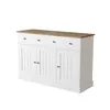 A white sideboard with a wooden top and silver handles, shown against a white background. Voir les images du produit