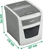 A Leitz shredder is shown in a studio setting with dimension lines indicating its size. Náhľad obrázku produktu