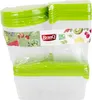 A stack of clear plastic food storage containers with green lids, wrapped in clear plastic packaging. Náhled obrázku produktu