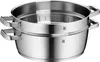 A stainless steel steamer pot with two handles, shown from the front. Náhľad obrázku produktu
