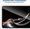 A close-up of a tablet screen displaying abstract, flowing metallic shapes with iridescent colors, with a ruler graphic on the left and marketing text at the top. Produktbild-Vorschau