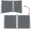 Two images of a retractable side awning, one showing it extended and angled, and the other showing it retracted. Produktbild-Vorschau
