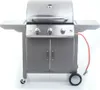 A stainless steel gas grill with a propane hose attached, shown against a white background. Náhled obrázku produktu
