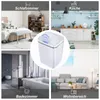 Collage showing a white sensor trash can in different room settings: bedroom, kitchen, bathroom, and living room. Náhľad obrázku produktu