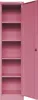 An open, tall, slender pink metal cabinet with several shelves. Podgląd zdjęcia produktu