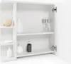 An open white cabinet with shelves displaying various bathroom items. Podgląd zdjęcia produktu